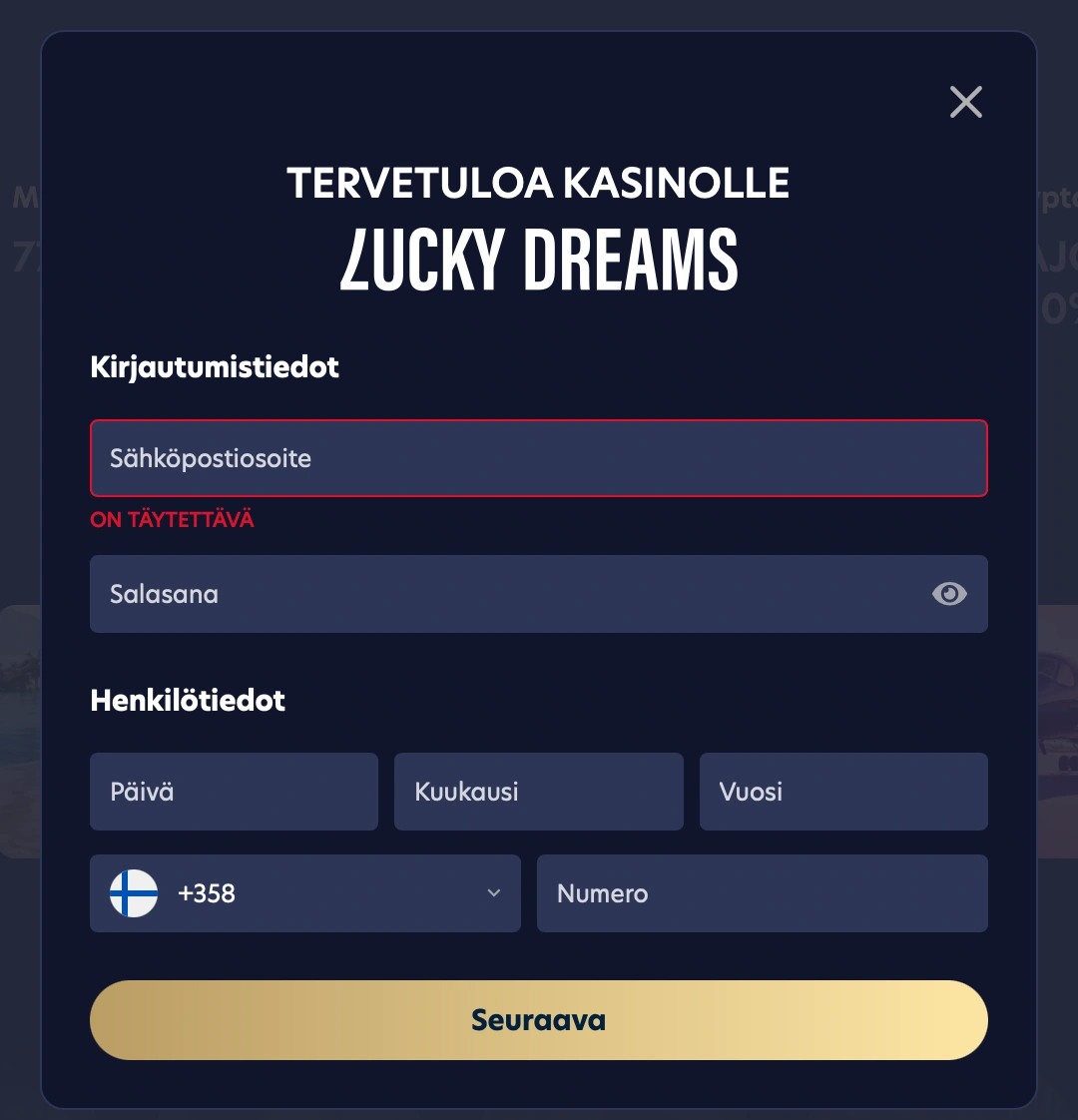 Lucky Dreams rekisteröityminen — opas