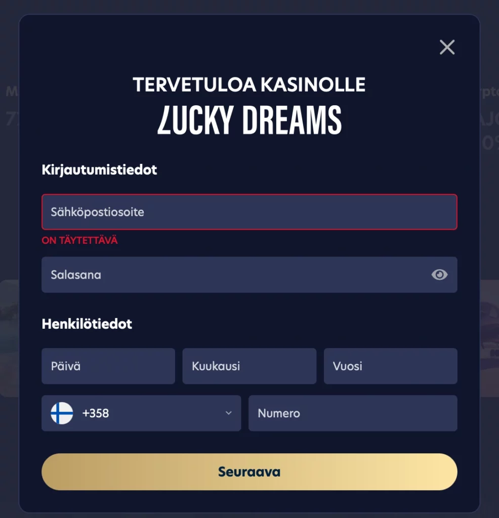 Lucky Dreams -rekisteröityminen: Vaiheittainen ohje