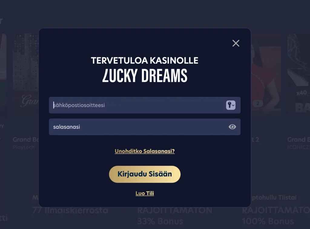 Lucky Dreams Login – Näin kirjaudut sisään